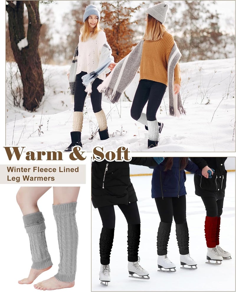 Chuarry 6 Pairs Winter Fleece Lined Leg Warmers for Women Thick Knit Warm Knee High Boot Leg Warmers for Cold Weather - Image 5